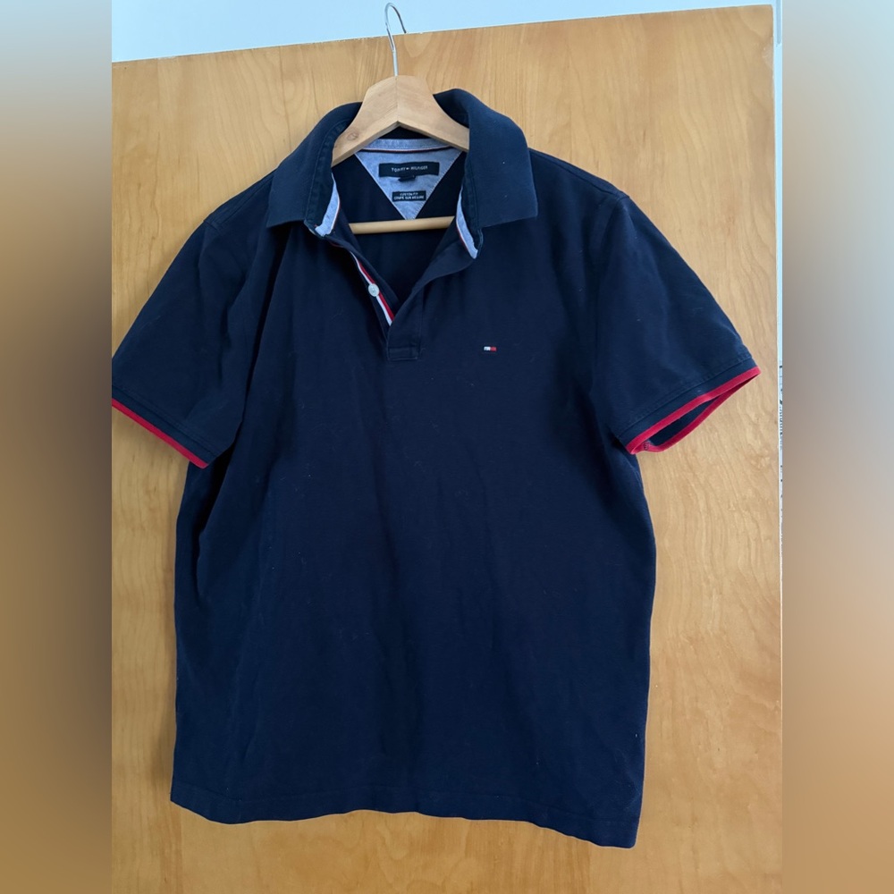 Tommy Hilfiger Men's Polo Shirt in Navy with Red Accents